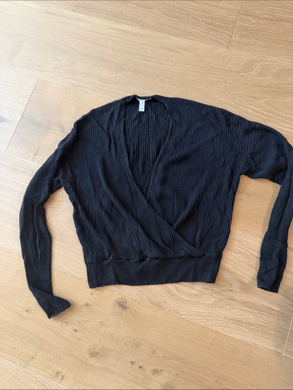 Leith Black Ribbed Surplice V-Neck Sweater